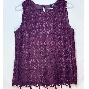 W by Worth Women 6 Maroon Lined Crochet Lace Glamorous Romantic Bohemian Top